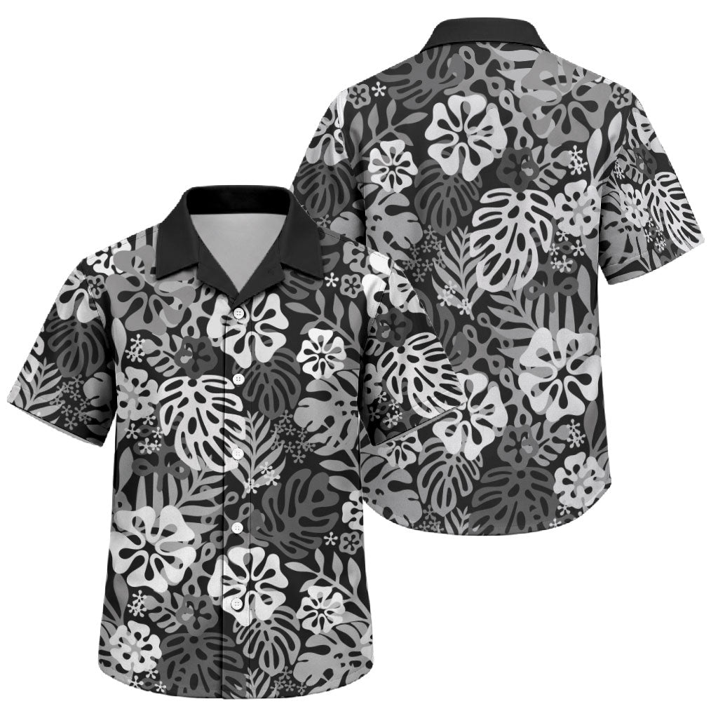 Black Aloha Hawaiian Family Matching Puletasi and Hawaiian Shirt Monstera Hibiscus Tropical Pattern