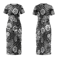 Black Aloha Hawaiian Family Matching Short Sleeve Bodycon Dress and Hawaiian Shirt Monstera Hibiscus Tropical Pattern