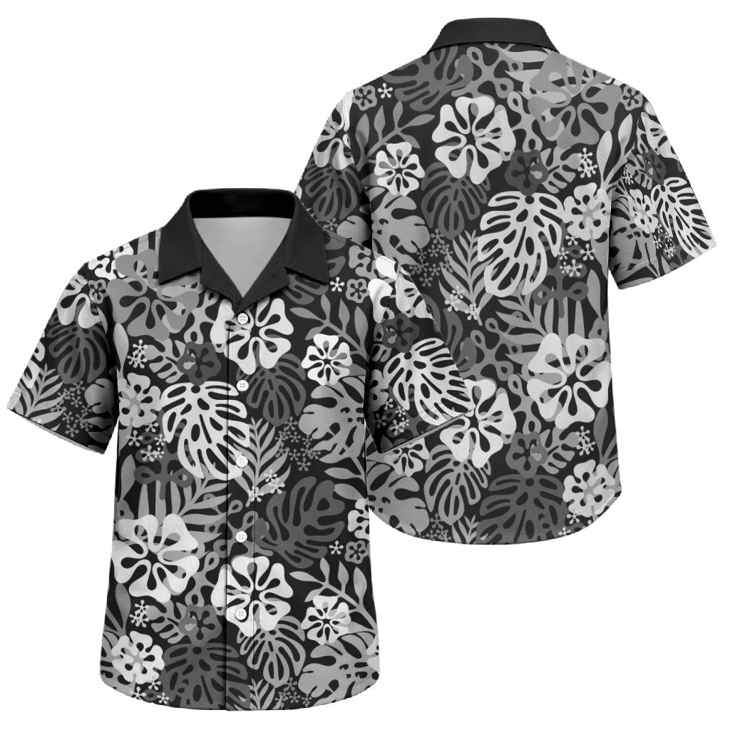 Black Aloha Hawaiian Family Matching Short Sleeve Bodycon Dress and Hawaiian Shirt Monstera Hibiscus Tropical Pattern