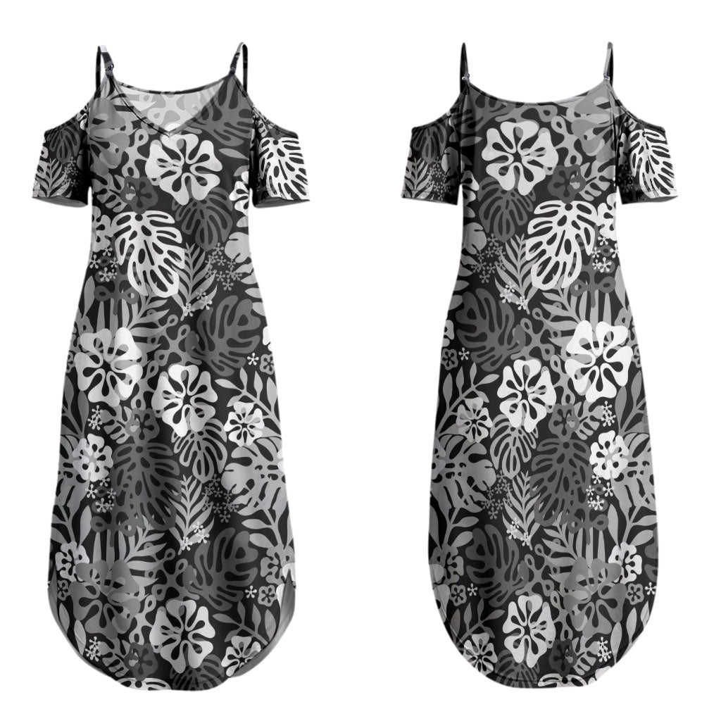 Black Aloha Hawaiian Family Matching Summer Maxi Dress and Hawaiian Shirt Monstera Hibiscus Tropical Pattern