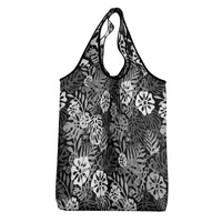 Black Aloha Hawaiian Grocery Bag Monstera Hibiscus Tropical Pattern