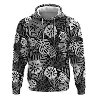 Black Aloha Hawaiian Hoodie Monstera Hibiscus Tropical Pattern