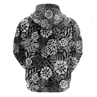 Black Aloha Hawaiian Hoodie Monstera Hibiscus Tropical Pattern