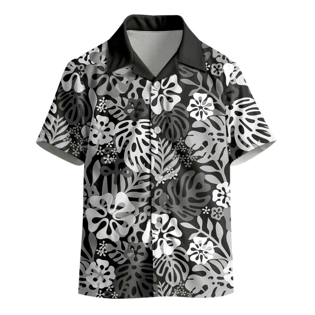 Black Aloha Hawaiian Kid Hawaiian Shirt Monstera Hibiscus Tropical Pattern