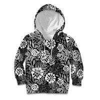 Black Aloha Hawaiian Kid Hoodie Monstera Hibiscus Tropical Pattern