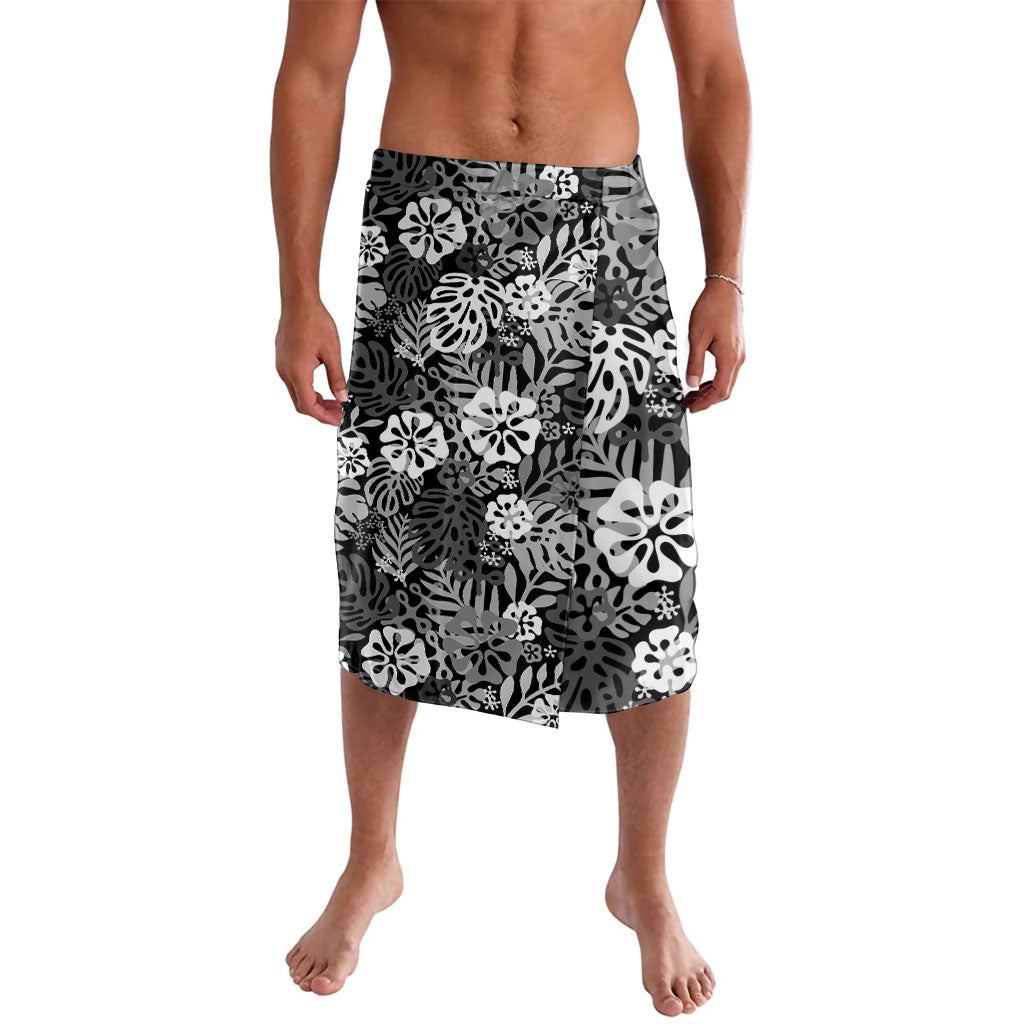 Black Aloha Hawaiian Lavalava Monstera Hibiscus Tropical Pattern