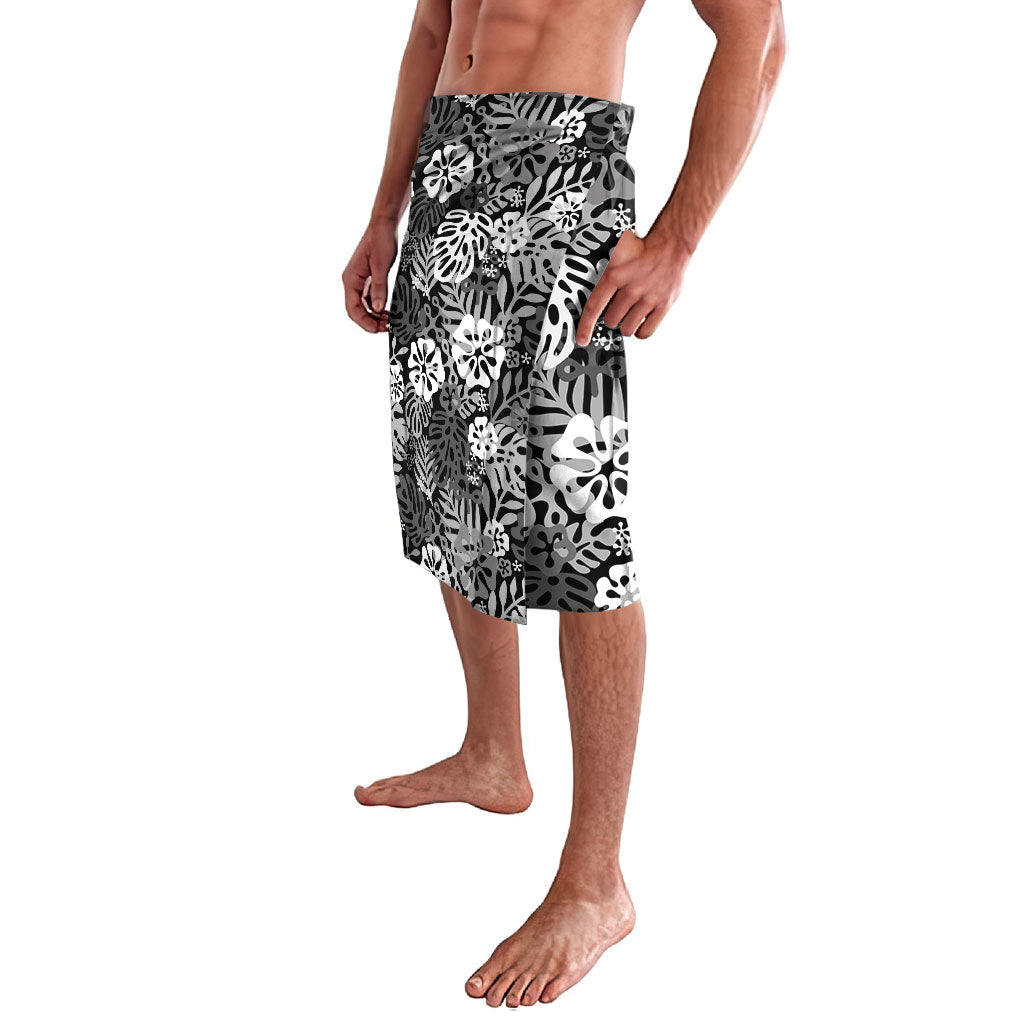 Black Aloha Hawaiian Lavalava Monstera Hibiscus Tropical Pattern