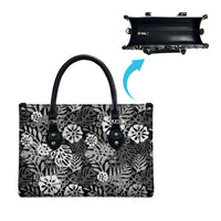 Black Aloha Hawaiian Leather Bag Monstera Hibiscus Tropical Pattern