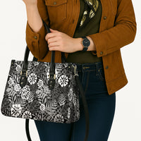 Black Aloha Hawaiian Leather Bag Monstera Hibiscus Tropical Pattern