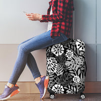 Black Aloha Hawaiian Luggage Cover Monstera Hibiscus Tropical Pattern