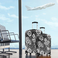 Black Aloha Hawaiian Luggage Cover Monstera Hibiscus Tropical Pattern