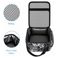 Black Aloha Hawaiian Lunch Bag Monstera Hibiscus Tropical Pattern