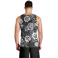 Black Aloha Hawaiian Men Tank Top Monstera Hibiscus Tropical Pattern