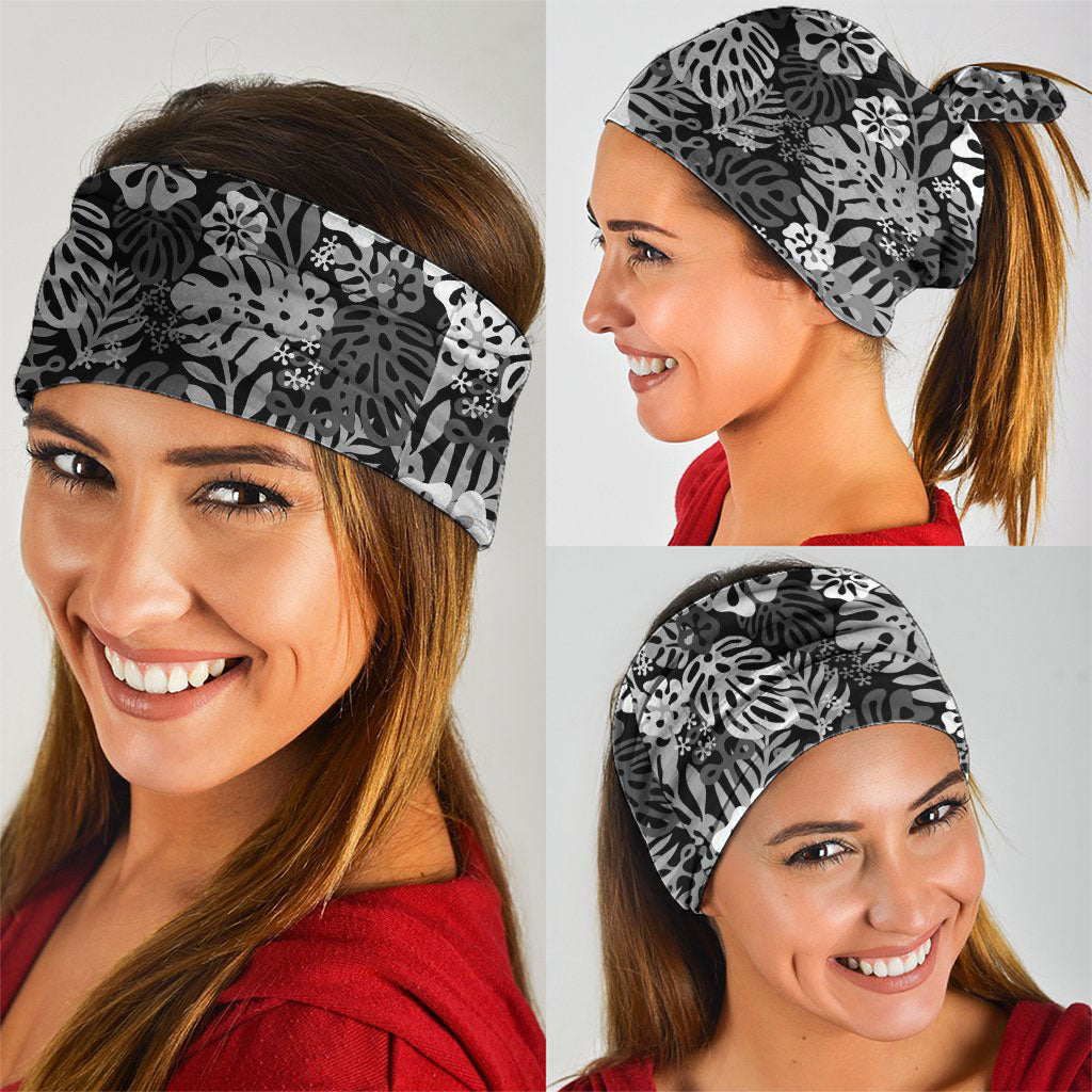 Black Aloha Hawaiian Neck Gaiter Monstera Hibiscus Tropical Pattern