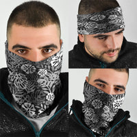 Black Aloha Hawaiian Neck Gaiter Monstera Hibiscus Tropical Pattern
