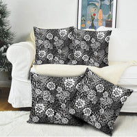Black Aloha Hawaiian Pillow Cover Monstera Hibiscus Tropical Pattern