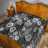 Black Aloha Hawaiian Quilt Monstera Hibiscus Tropical Pattern