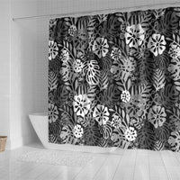 Black Aloha Hawaiian Shower Curtain Monstera Hibiscus Tropical Pattern
