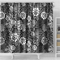 Black Aloha Hawaiian Shower Curtain Monstera Hibiscus Tropical Pattern