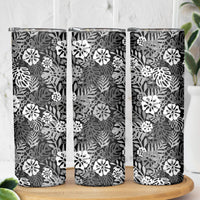 Black Aloha Hawaiian Skinny Tumbler Monstera Hibiscus Tropical Pattern