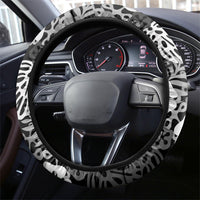 Black Aloha Hawaiian Steering Wheel Cover Monstera Hibiscus Tropical Pattern