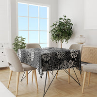 Black Aloha Hawaiian Tablecloth Monstera Hibiscus Tropical Pattern