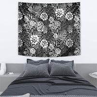 Black Aloha Hawaiian Tapestry Monstera Hibiscus Tropical Pattern