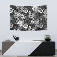Black Aloha Hawaiian Tapestry Monstera Hibiscus Tropical Pattern