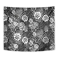 Black Aloha Hawaiian Tapestry Monstera Hibiscus Tropical Pattern
