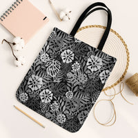 Black Aloha Hawaiian Tote Bag Monstera Hibiscus Tropical Pattern