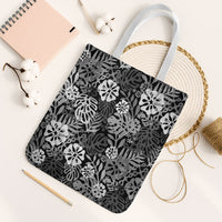 Black Aloha Hawaiian Tote Bag Monstera Hibiscus Tropical Pattern