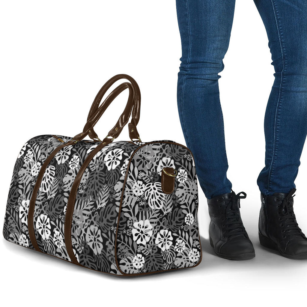 Black Aloha Hawaiian Travel Bag Monstera Hibiscus Tropical Pattern