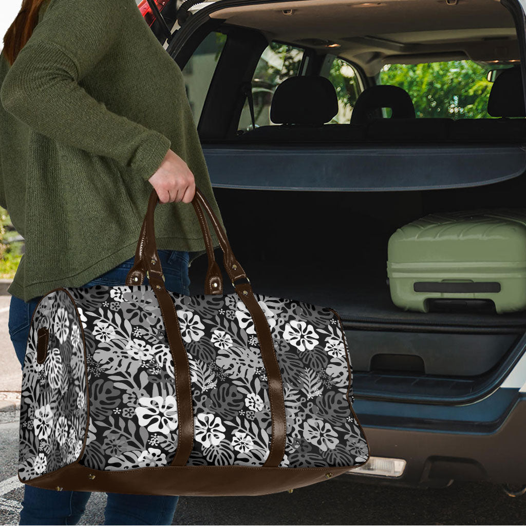 Black Aloha Hawaiian Travel Bag Monstera Hibiscus Tropical Pattern