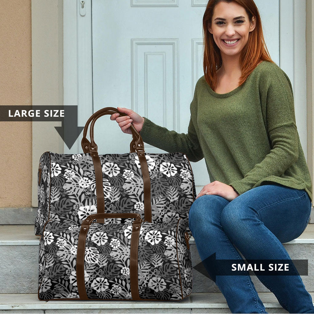 Black Aloha Hawaiian Travel Bag Monstera Hibiscus Tropical Pattern