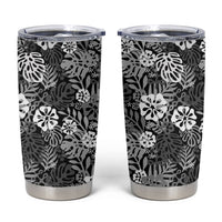 Black Aloha Hawaiian Tumbler Cup Monstera Hibiscus Tropical Pattern