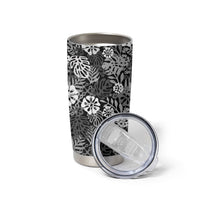 Black Aloha Hawaiian Tumbler Cup Monstera Hibiscus Tropical Pattern