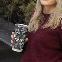 Black Aloha Hawaiian Tumbler Cup Monstera Hibiscus Tropical Pattern
