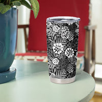 Black Aloha Hawaiian Tumbler Cup Monstera Hibiscus Tropical Pattern