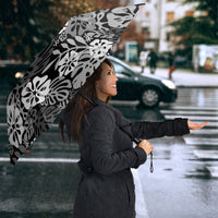 Black Aloha Hawaiian Umbrella Monstera Hibiscus Tropical Pattern