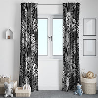Black Aloha Hawaiian Window Curtain Monstera Hibiscus Tropical Pattern