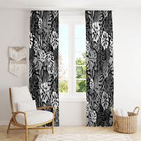 Black Aloha Hawaiian Window Curtain Monstera Hibiscus Tropical Pattern