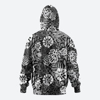 Black Aloha Hawaiian Zip Hoodie Monstera Hibiscus Tropical Pattern