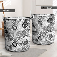 White Aloha Hawaiian Laundry Basket Monstera Hibiscus Tropical Pattern