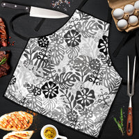 White Aloha Hawaiian Apron Monstera Hibiscus Tropical Pattern