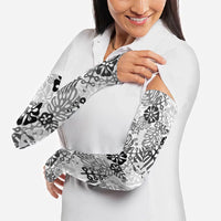 White Aloha Hawaiian Arm Sleeves Monstera Hibiscus Tropical Pattern