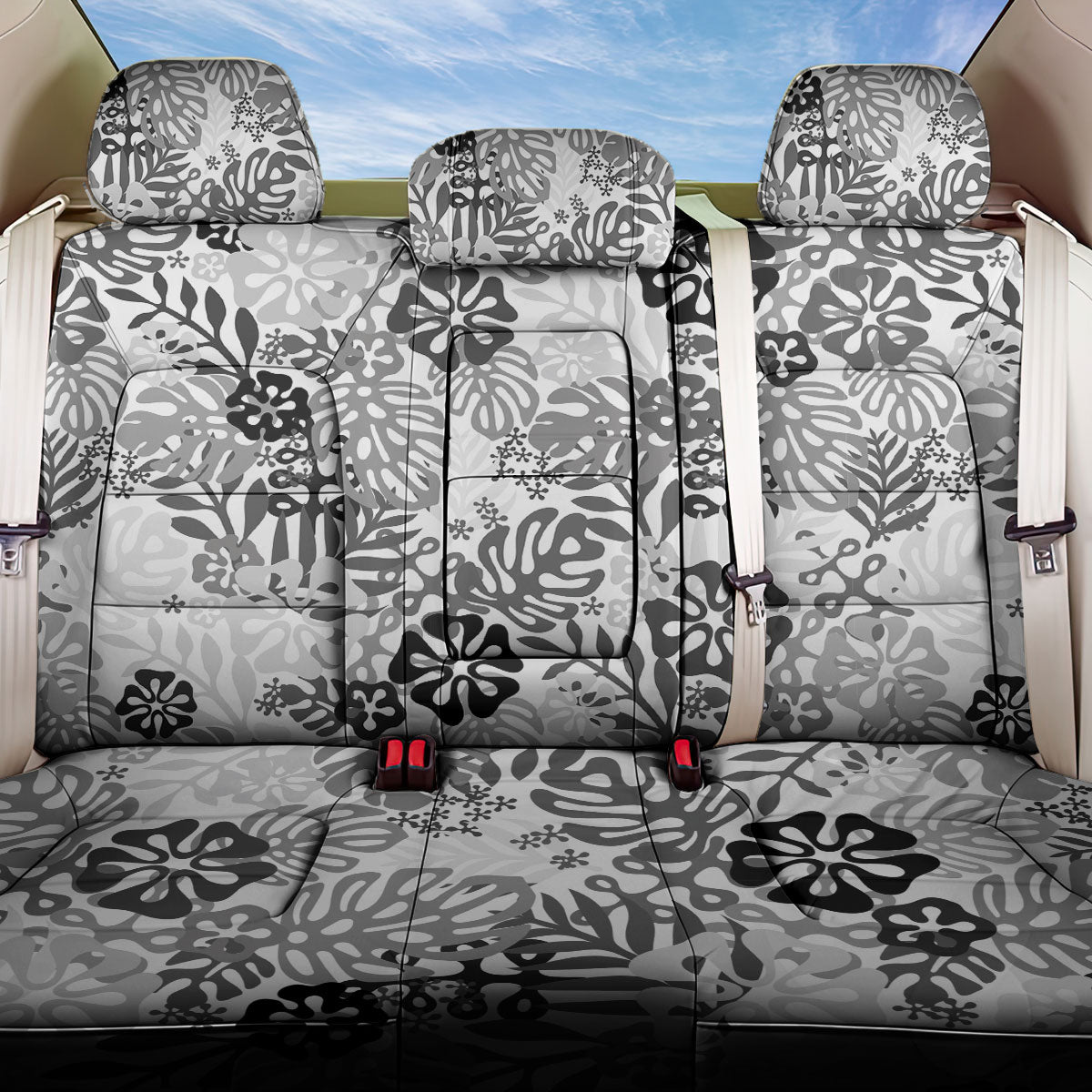White Aloha Hawaiian Back Car Seat Cover Monstera Hibiscus Tropical Pattern