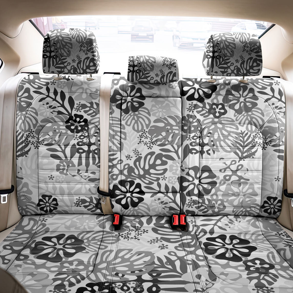 White Aloha Hawaiian Back Car Seat Cover Monstera Hibiscus Tropical Pattern