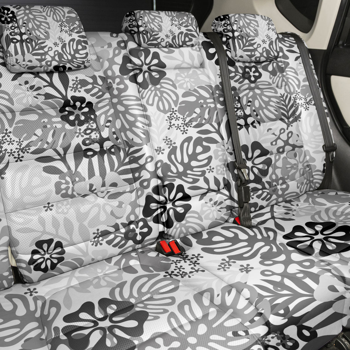White Aloha Hawaiian Back Car Seat Cover Monstera Hibiscus Tropical Pattern
