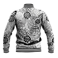 White Aloha Hawaiian Baseball Jacket Monstera Hibiscus Tropical Pattern