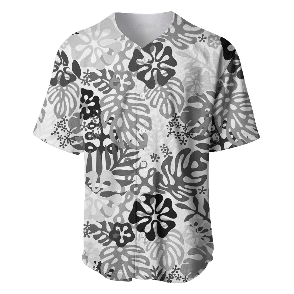 White Aloha Hawaiian Baseball Jersey Monstera Hibiscus Tropical Pattern